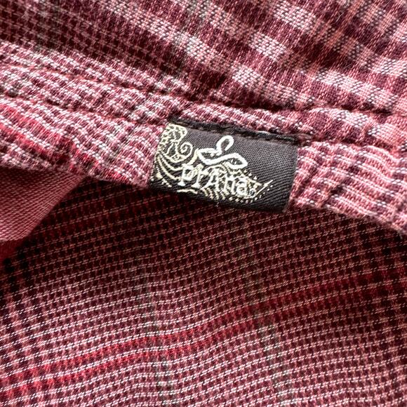 Women's PrAna Red White Anja Plaid Long Sleeve Button‎ Cuff Hooded Popover Top M - Picture 7 of 9